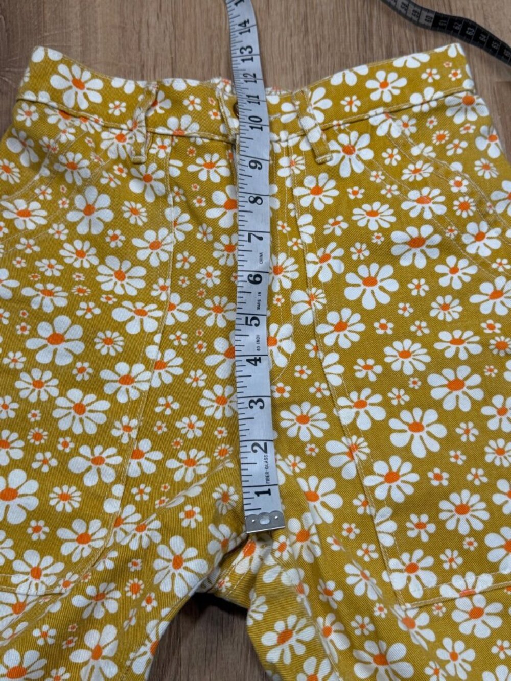 Big Bud Press Work Pants XXS Yellow Orange Daisy Print High Rise Cotton Twill Ma - Picture 5 of 7